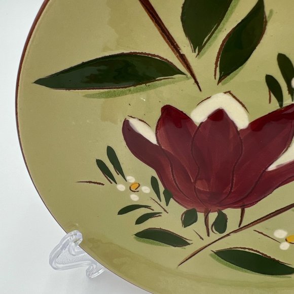 Stangl Magnolia 8 Bread & Butter Plates Hand Painted Maroon Green Engobe 1953 - Picture 4 of 6